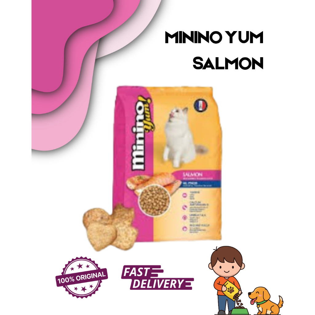 Minino Yum salmon adult 500gr non - makanan kering kucing murah rasa salmon