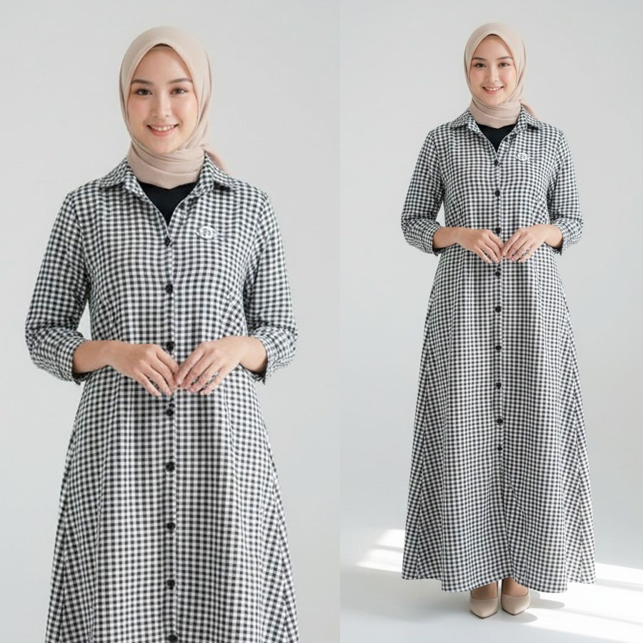 Dress Lydia Kotak 2in1 Gamis Wanita Maxy Carlina Fashion