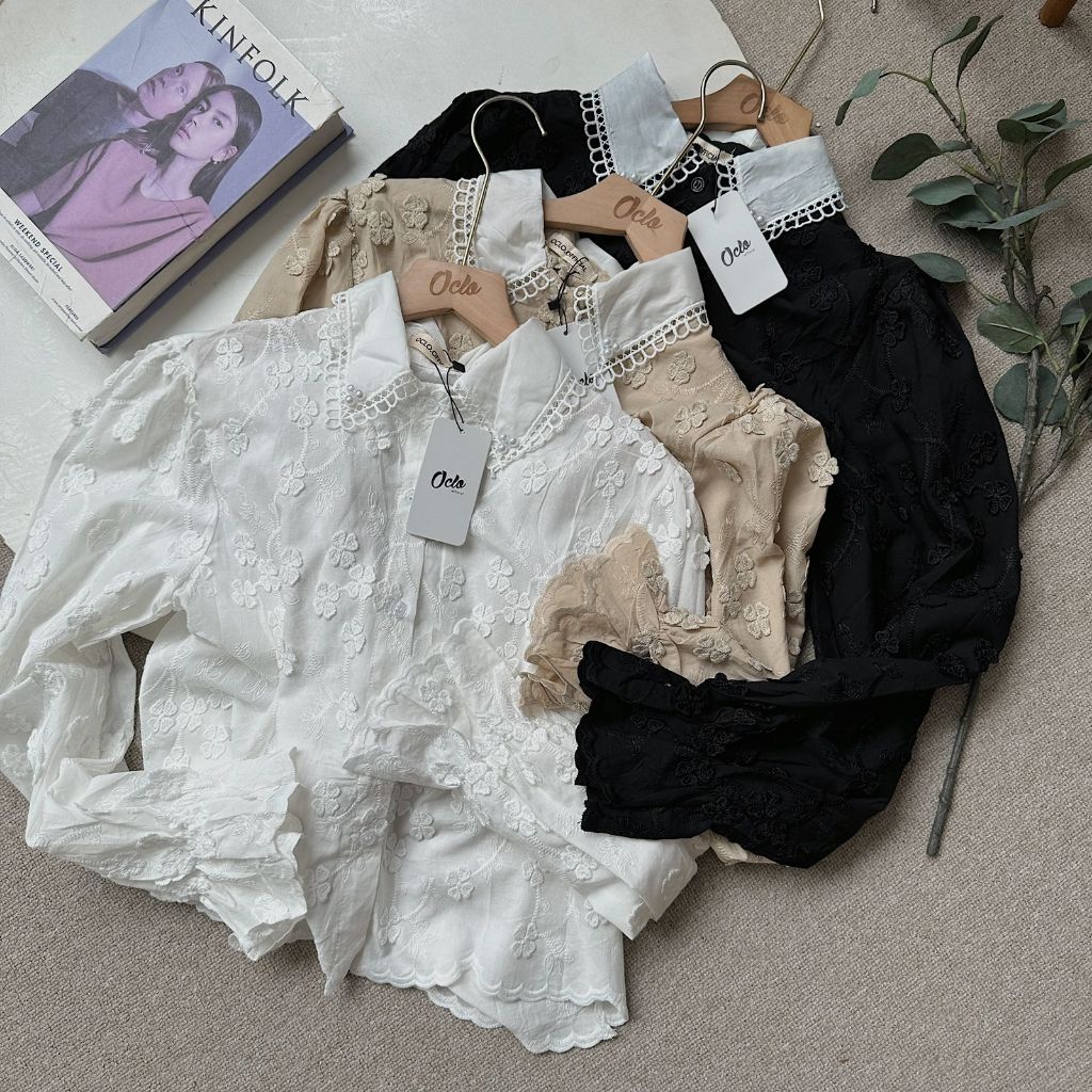 Oclo Zilia Shirt Kemeja blouse brokat wanita atasan wanita terbaru kemeja lace vintage blouse puff s