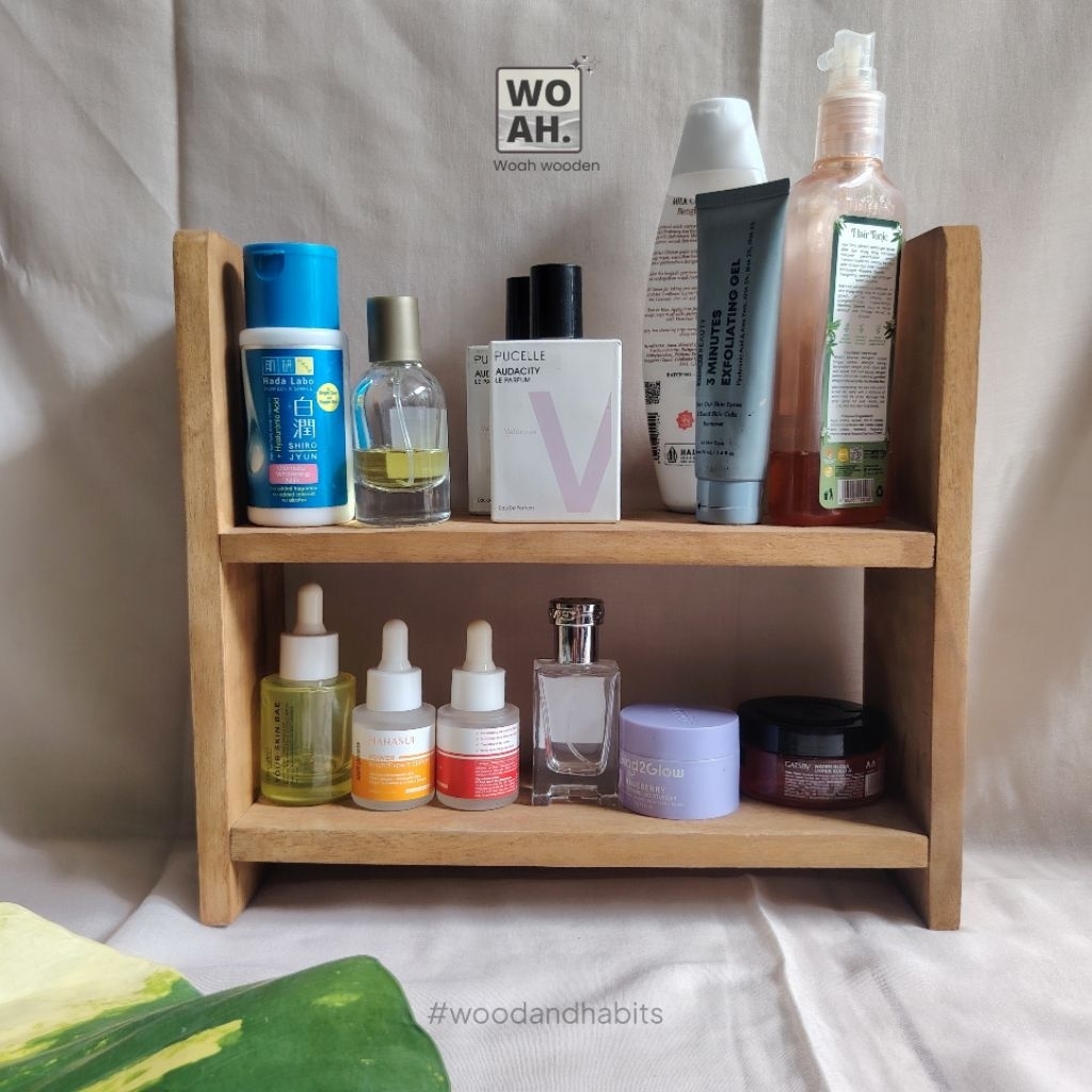 Rak bumbu Kayu Rak serbaguna Rak susun 2 Tingkat Dapur