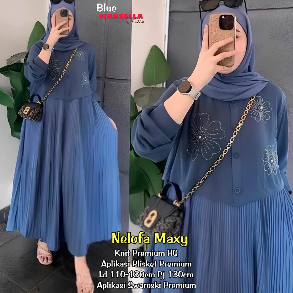 dress gamis jumbo wanita terbaru nelofa maxy kaos premium tebal melar adem