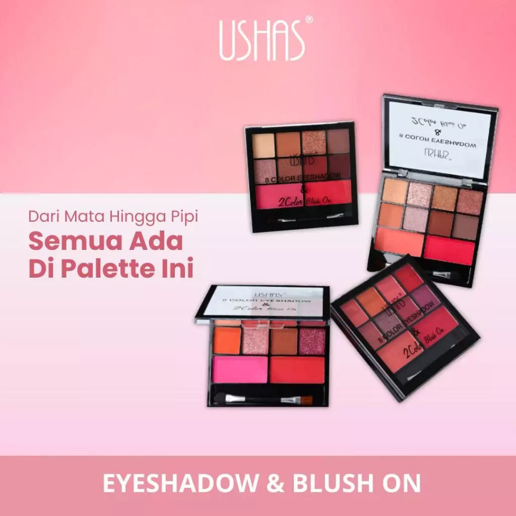 USHAS 2in1 Eyeshadow Blush On – 8 Shade Eyeshadow & 2 Blush, Lengkap Dengan Kuas