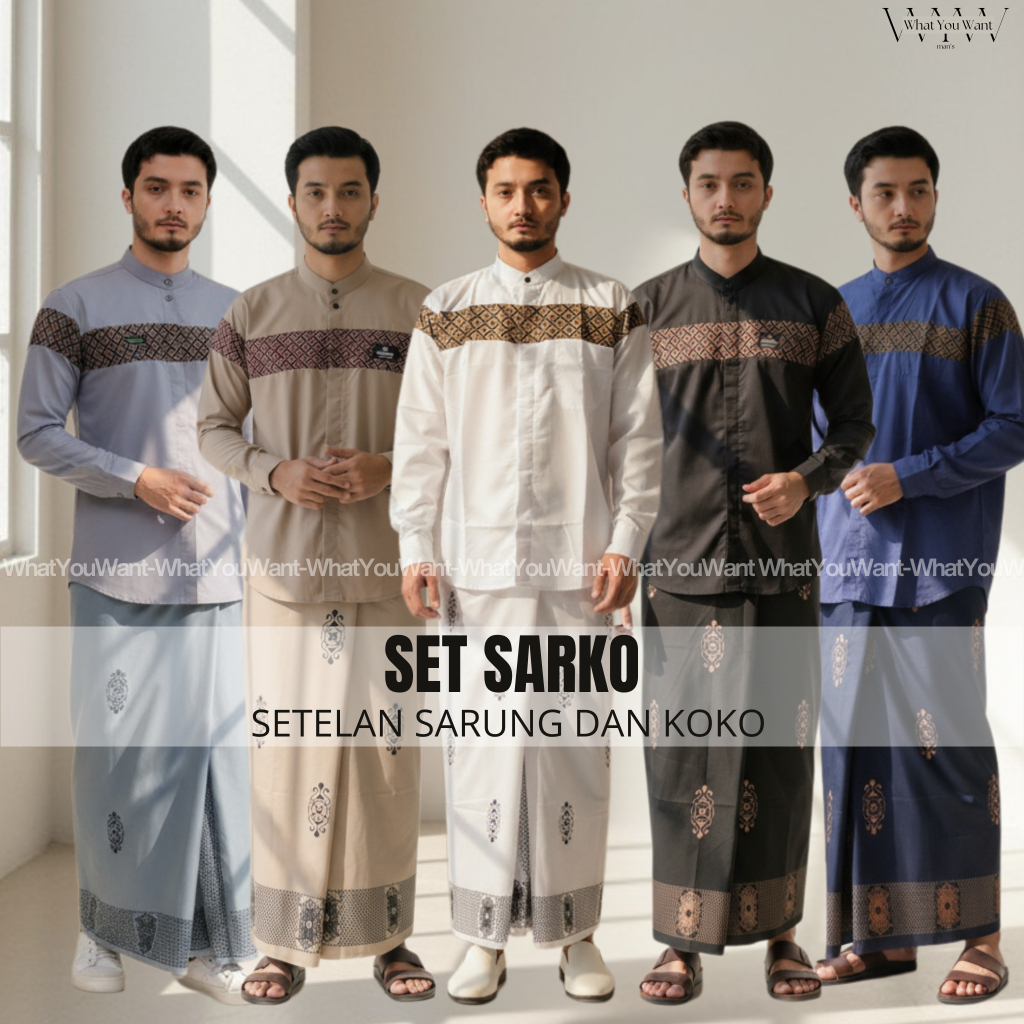 Baju Koko Dan Sarung Satu Set Dewasa Motif Batik Lengan Panjang Koko Kobata Sarung Sarwon