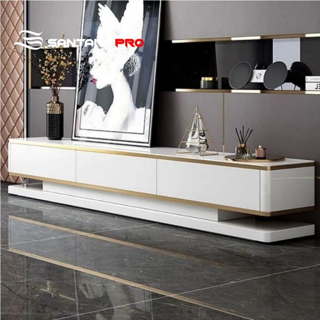 Meja TV Minimalis Modern 180x40x45 cm Rak TV Panjang Plywood Finishing Tacosheet Buffet TV Elegan Le