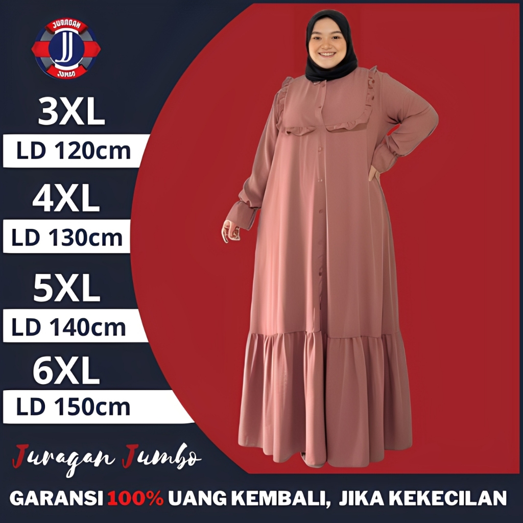 Gamis Jumbo Polos Premium Mewah Elegan Dress Muslim Syari Terbaru LD 120 130 140 150