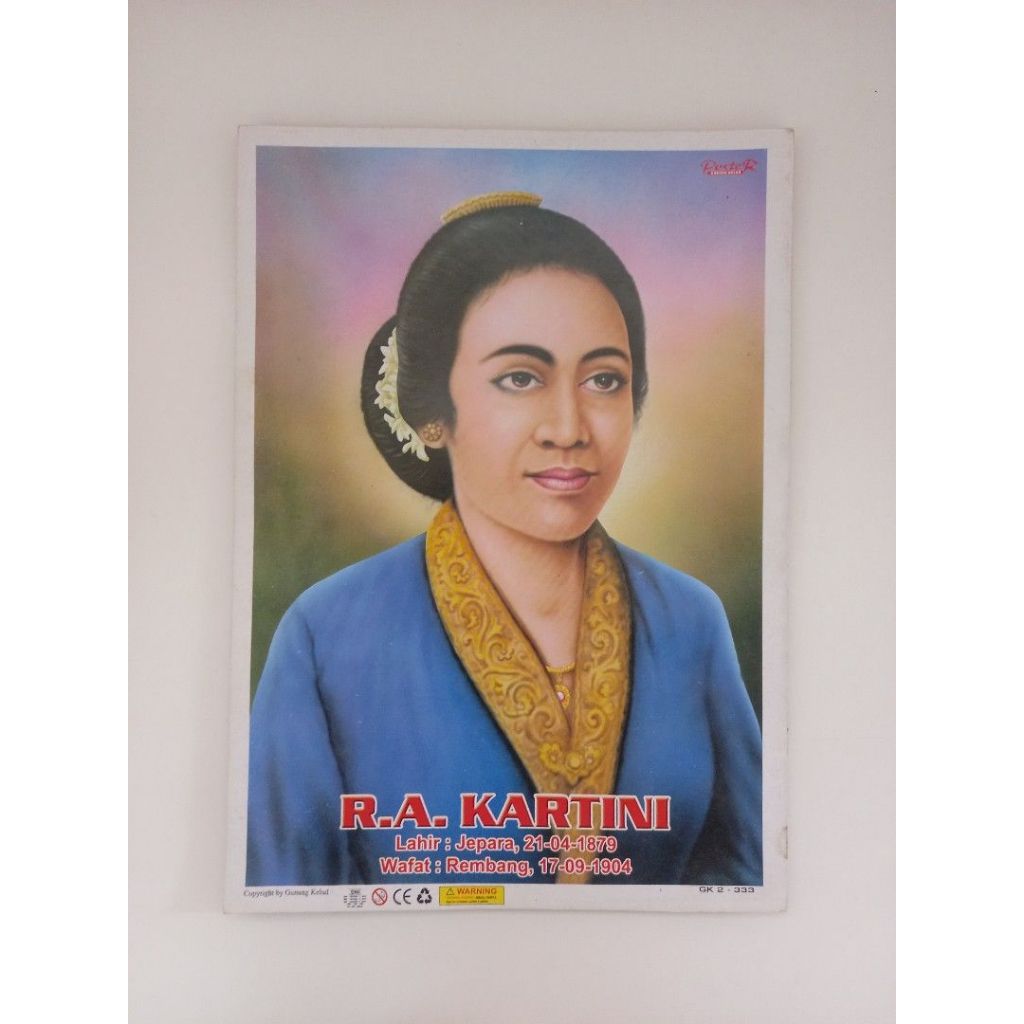 Poster R.A Kartini | Poster Pahlawan Indonesia | Poster Pahlawan RA Kartini Karton Tebal 25x35cm