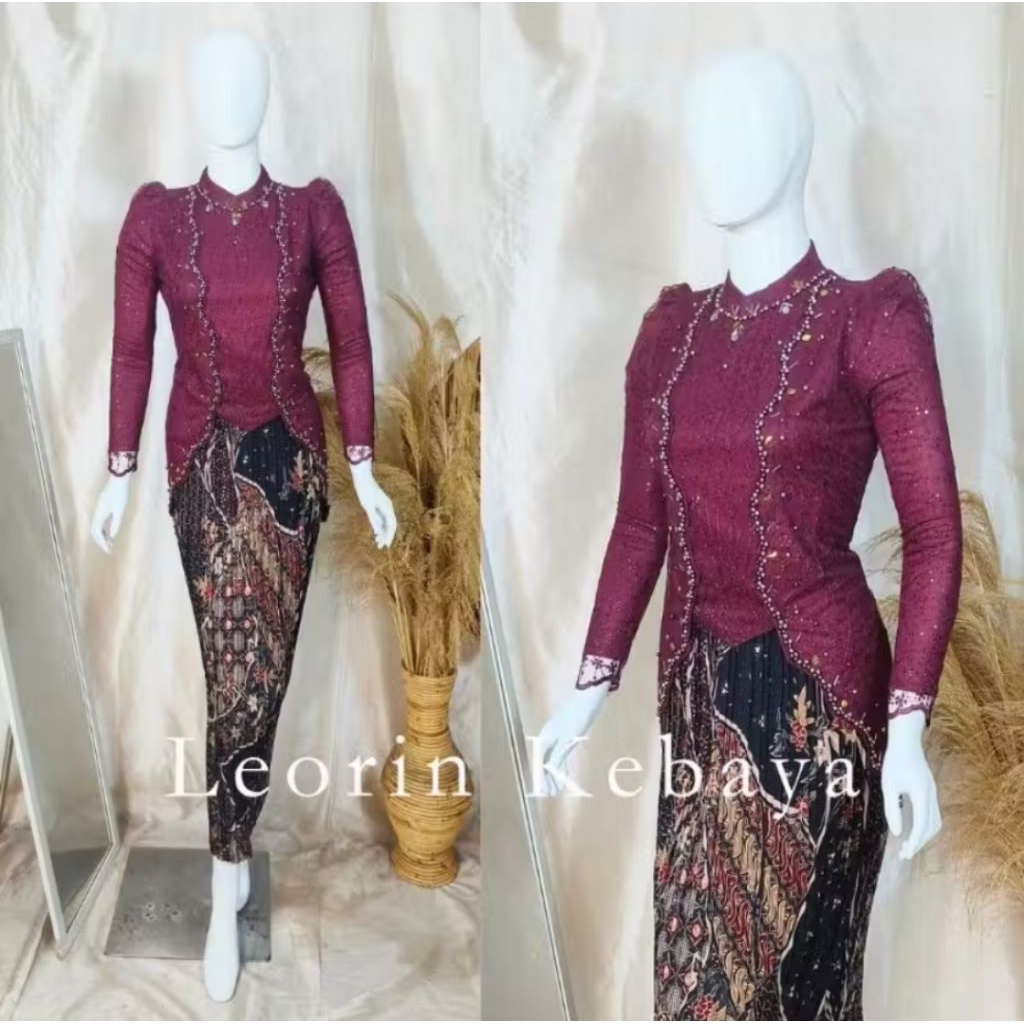 set kebaya modern kebayapesta modern kebaya wisuda modern warna burgundy payet kebaya payet