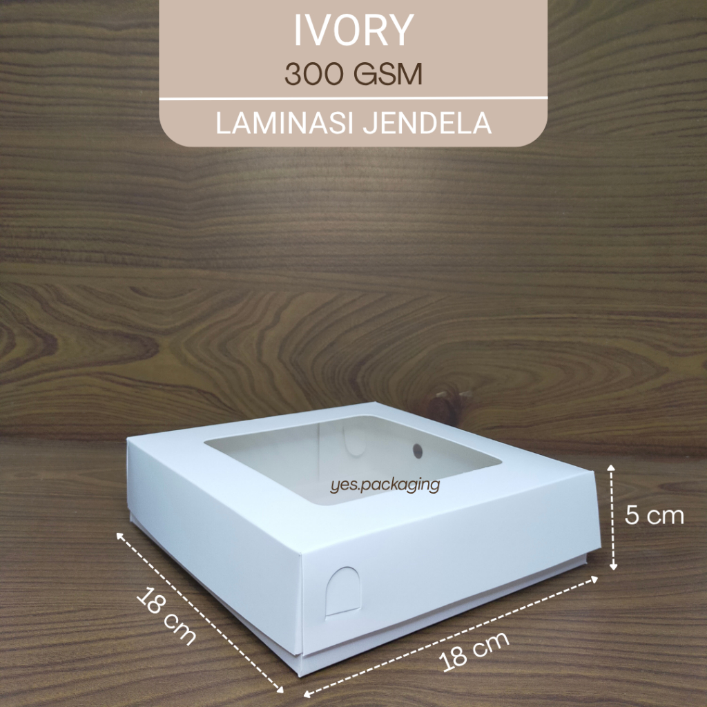 [18x18x5cm] IVORY LAMINASI JENDELA Box Dus Kotak Kemasan Brownies Cake Hampers Kue Pizza Roti Snack