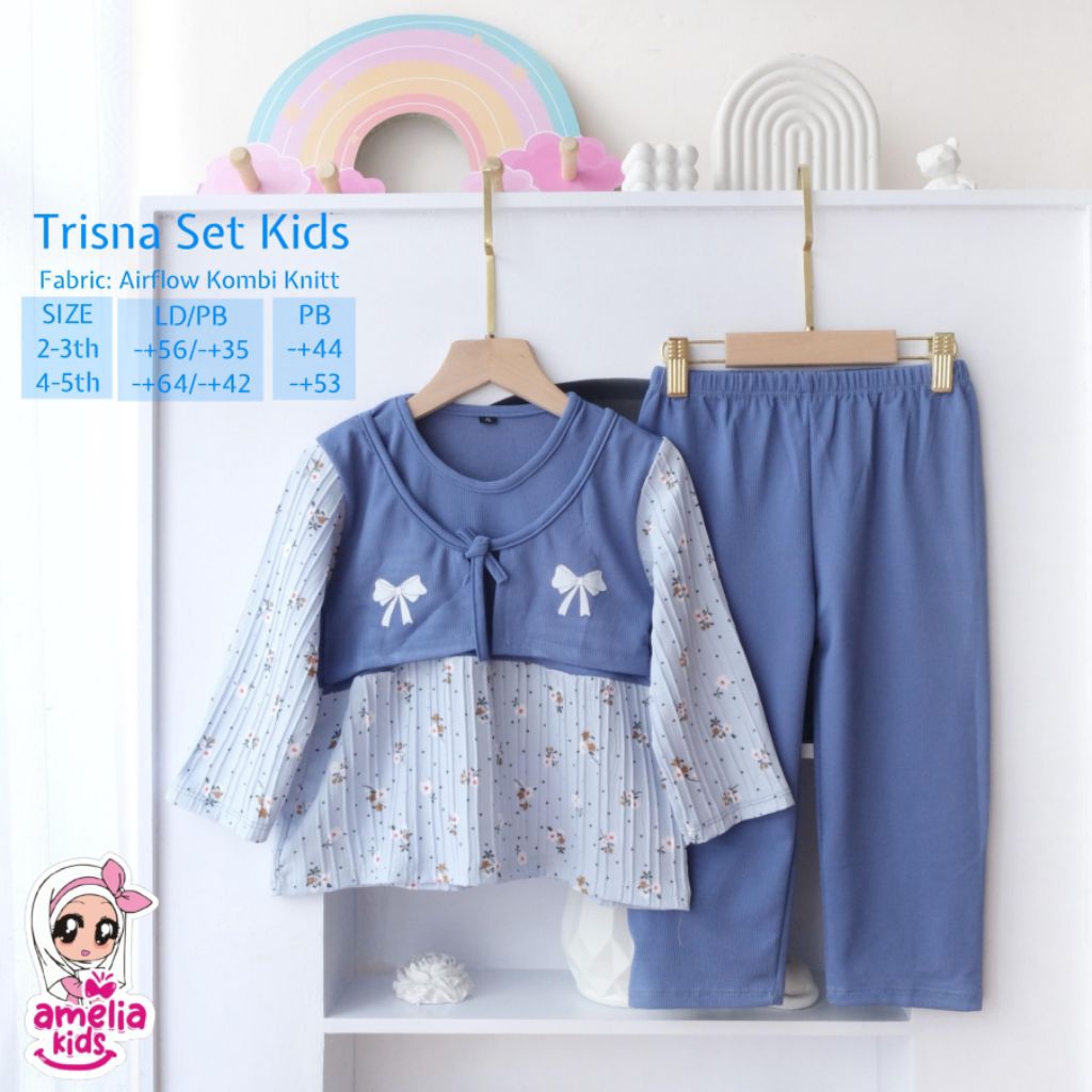 New Amelia Kids - Tisna set kids setelan baju anak 3 in 1 usia 2-5 tahun atasan baju rompi + celana