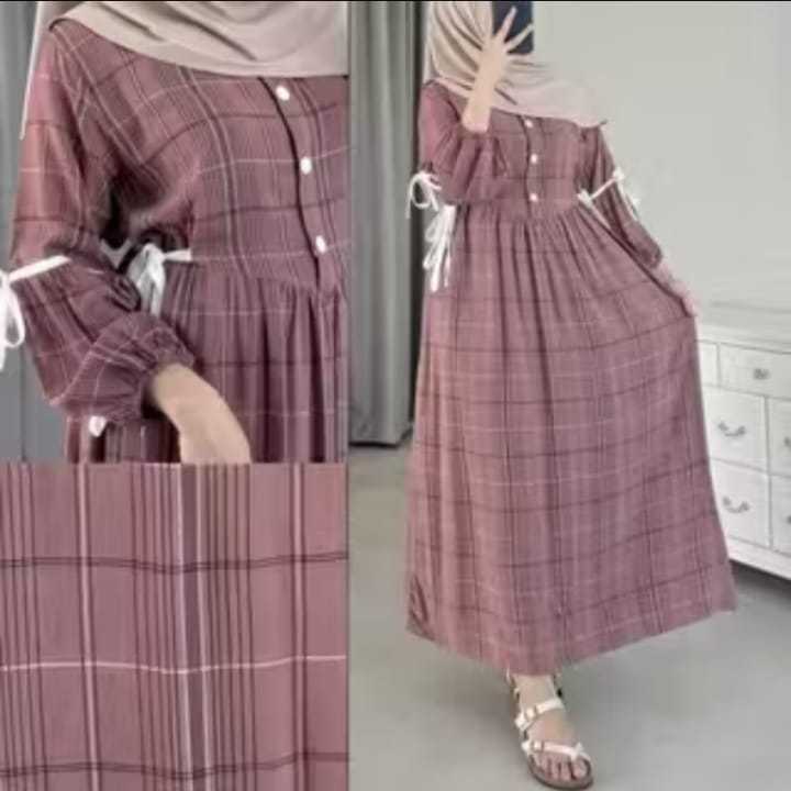 [[ PROMO ]] Gamis Gauri Motif Kotak Bahan Rayon Diamond , Katun Adem // Gamis Rayon Terbaru // Gamis