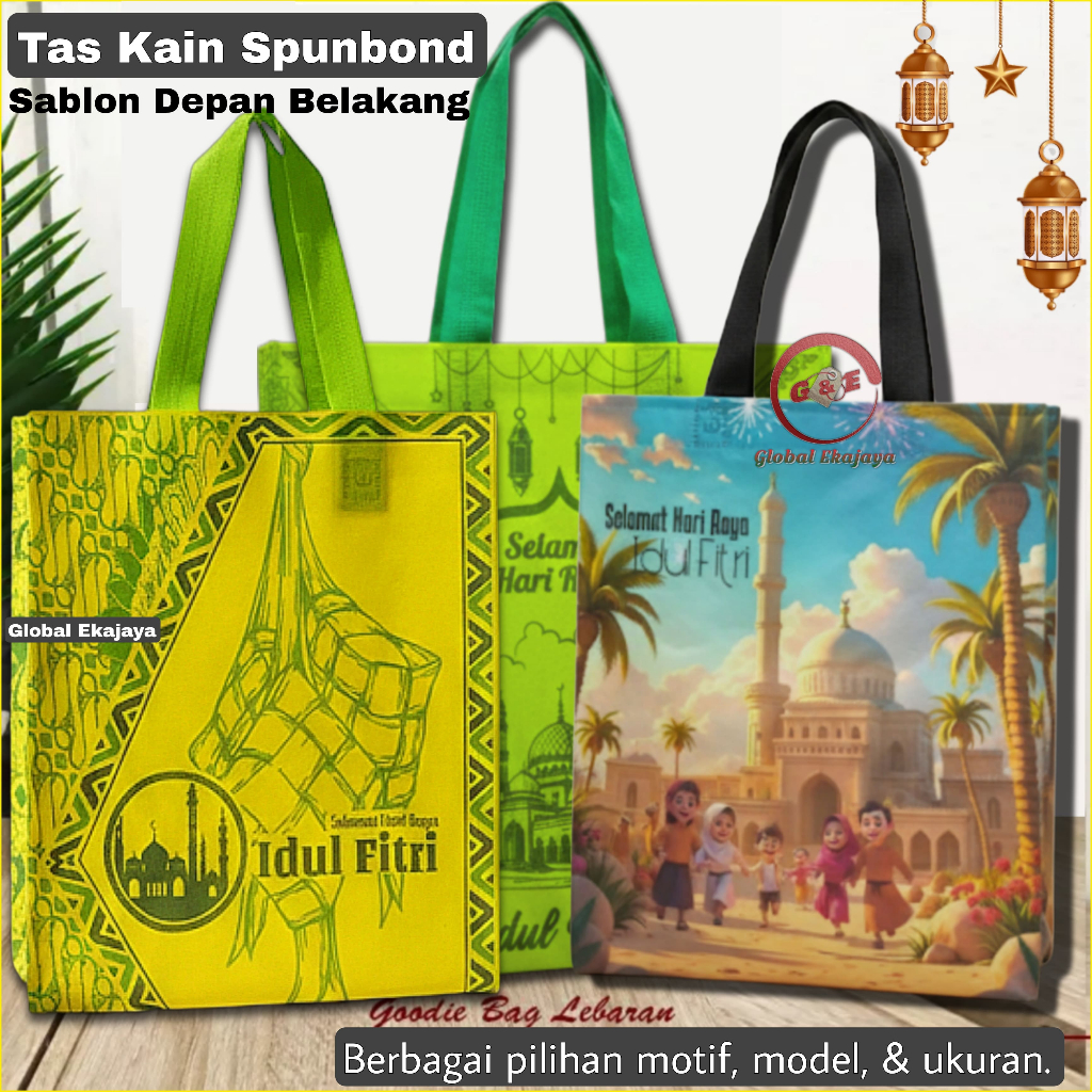 Goodie Bag Tas Kain Spunbond Selamat Hari Raya Lebaran Idul Fitri Ukuran Jumbo Besar sedang Hampers