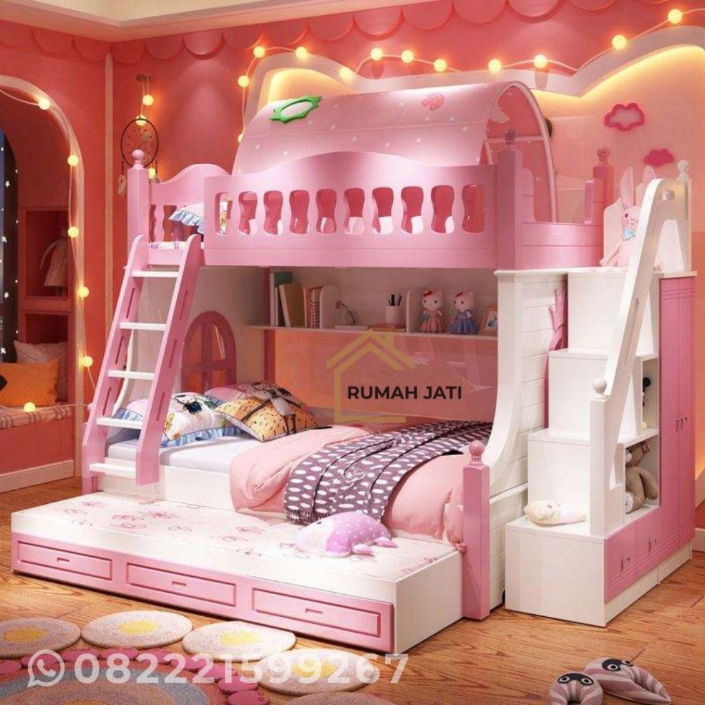 Dipan anak tingkat tangga lemari fungsional,tempat tidur tingkat anak perempuan cute