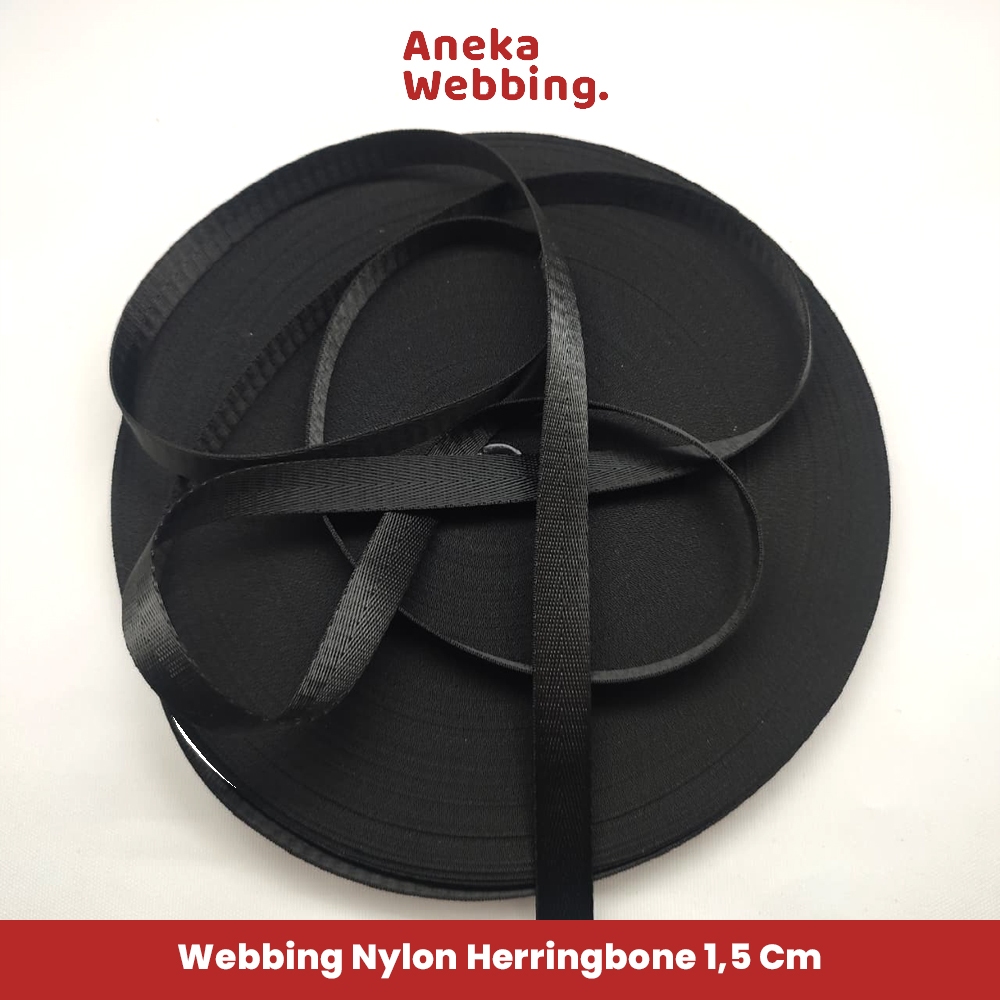 Webbing 1.5 cm Nylon Herringbone ketebalan 0.6 mm (meteran)