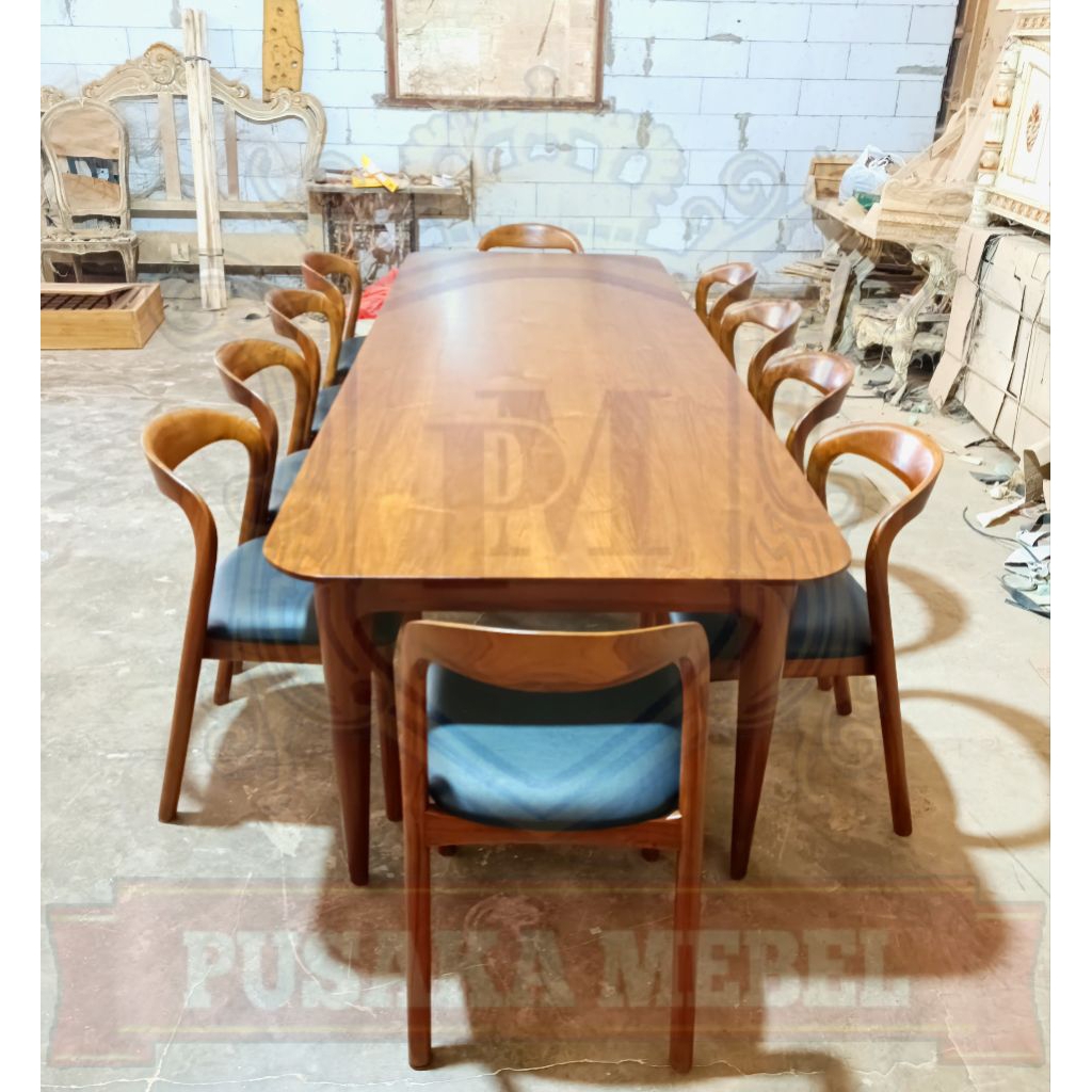 set meja makan kayu jati 10 kursi model minimalis, meja makan kayu jati model pinterest