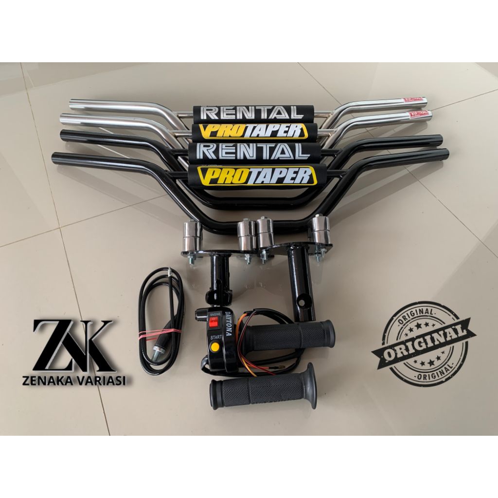 PAKET LENGKAP stang trail dan dudukan adaptor+gas spontan 2 tombol dan non tombol untuk motor honda 