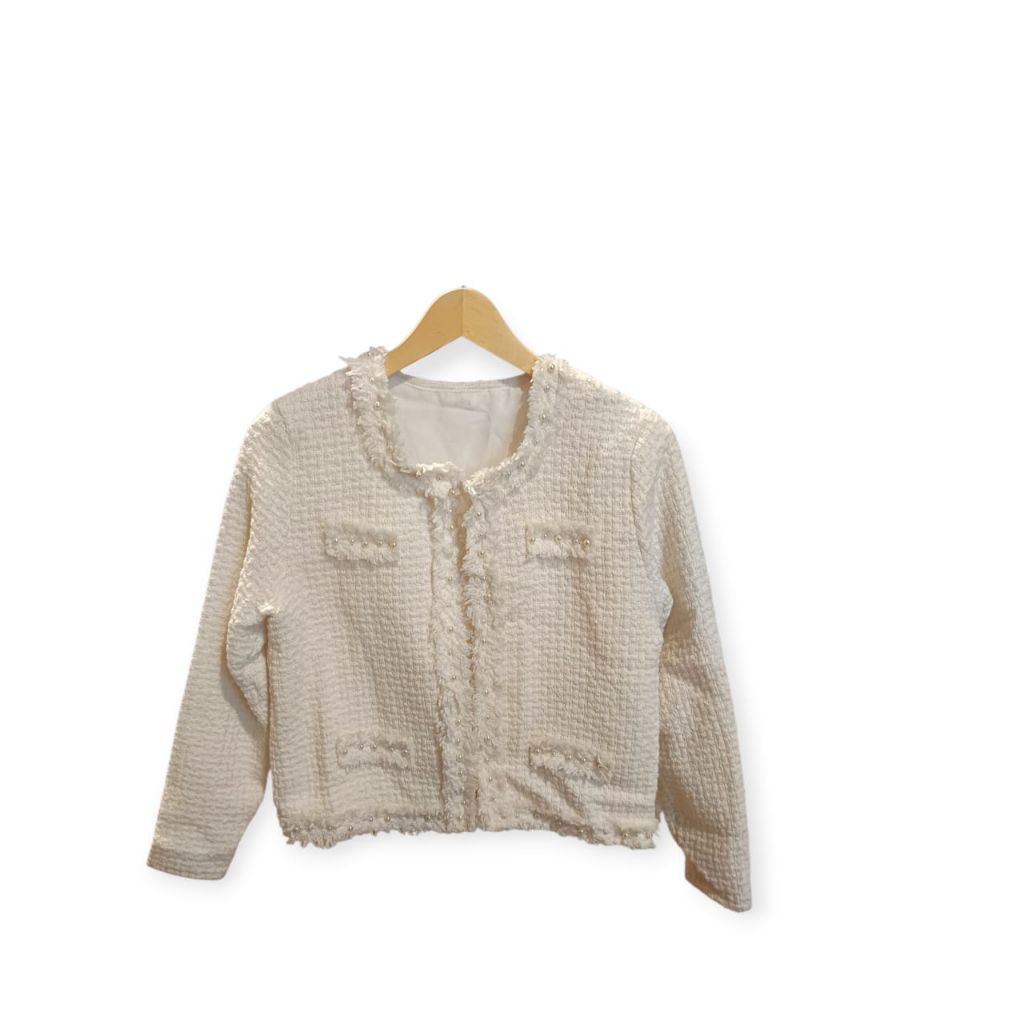 Cardigan White Blazer Tweed Rajut