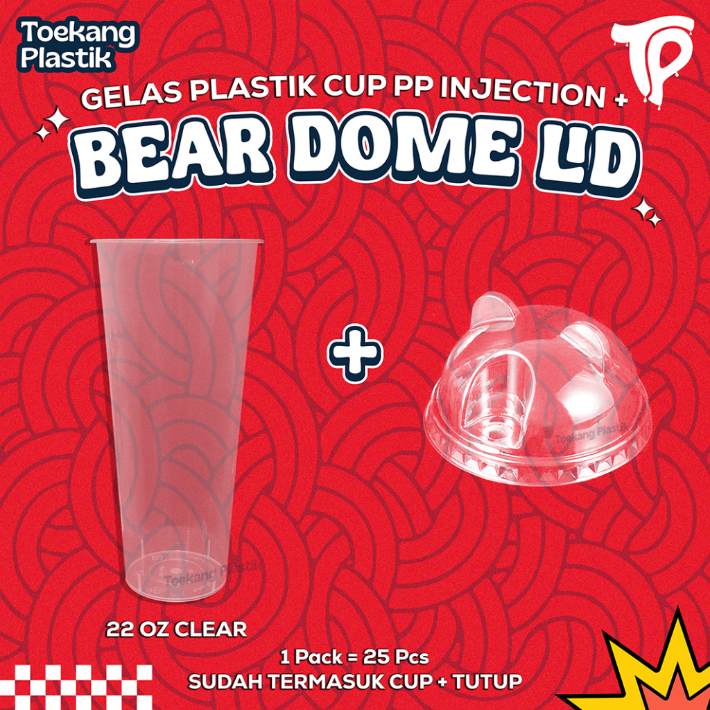 Gelas Plastik Cup PP Injection 22oz 700ml + Bear Dome Lid