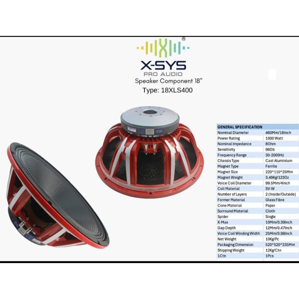 Speaker X-SYS 18XLS400 18 Inch Voice Coil 4 Inch