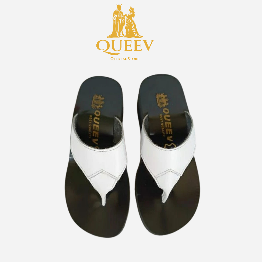 QUEEV Sandal Wanita Kulit Asli “Floral White Elegance” – Model Jepit Premium