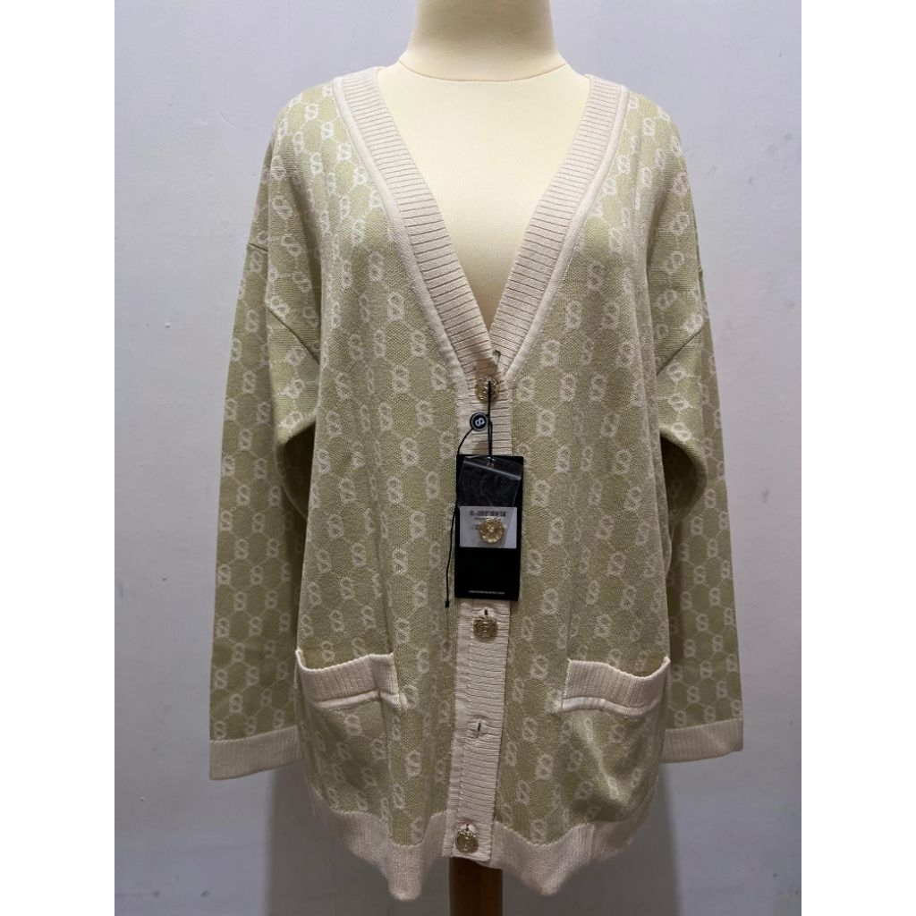 Buttonscarves - Signature Monogram Cardigan - Pistachio