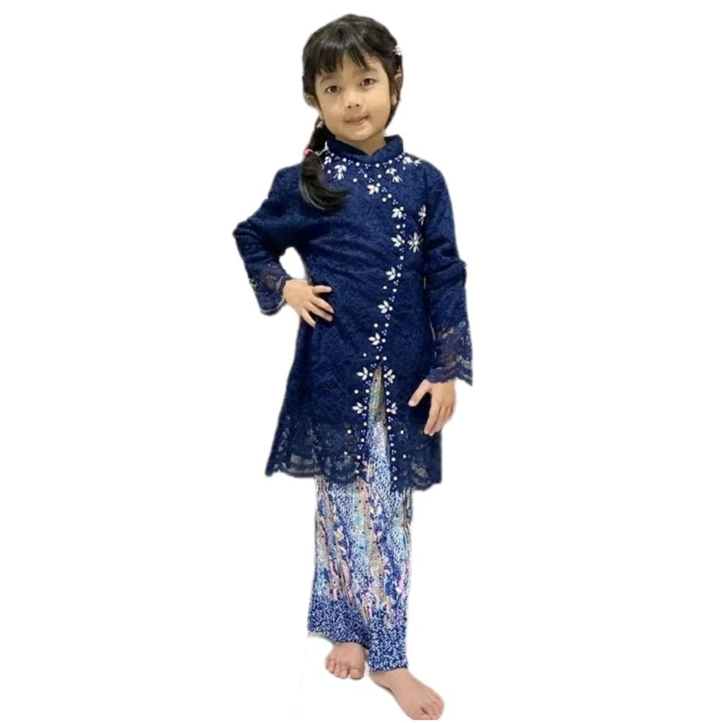 One set kebaya modern brokat Janggan Payet anak 4-12 tahun mix rok plisket anak terbaru
