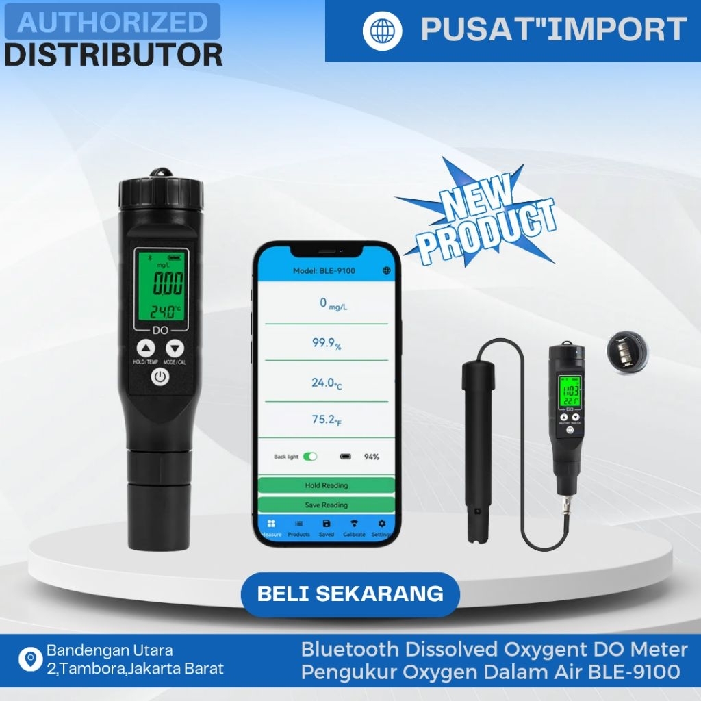 Bluetooth Dissolved Oxygent DO Meter Pengukur Oxygen Dalam Air BLE-9100