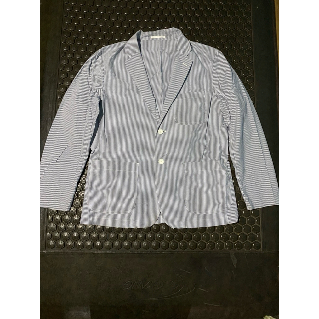 BLAZER JAS UNIQLO SALUR BIRU PUTIH BRANDED