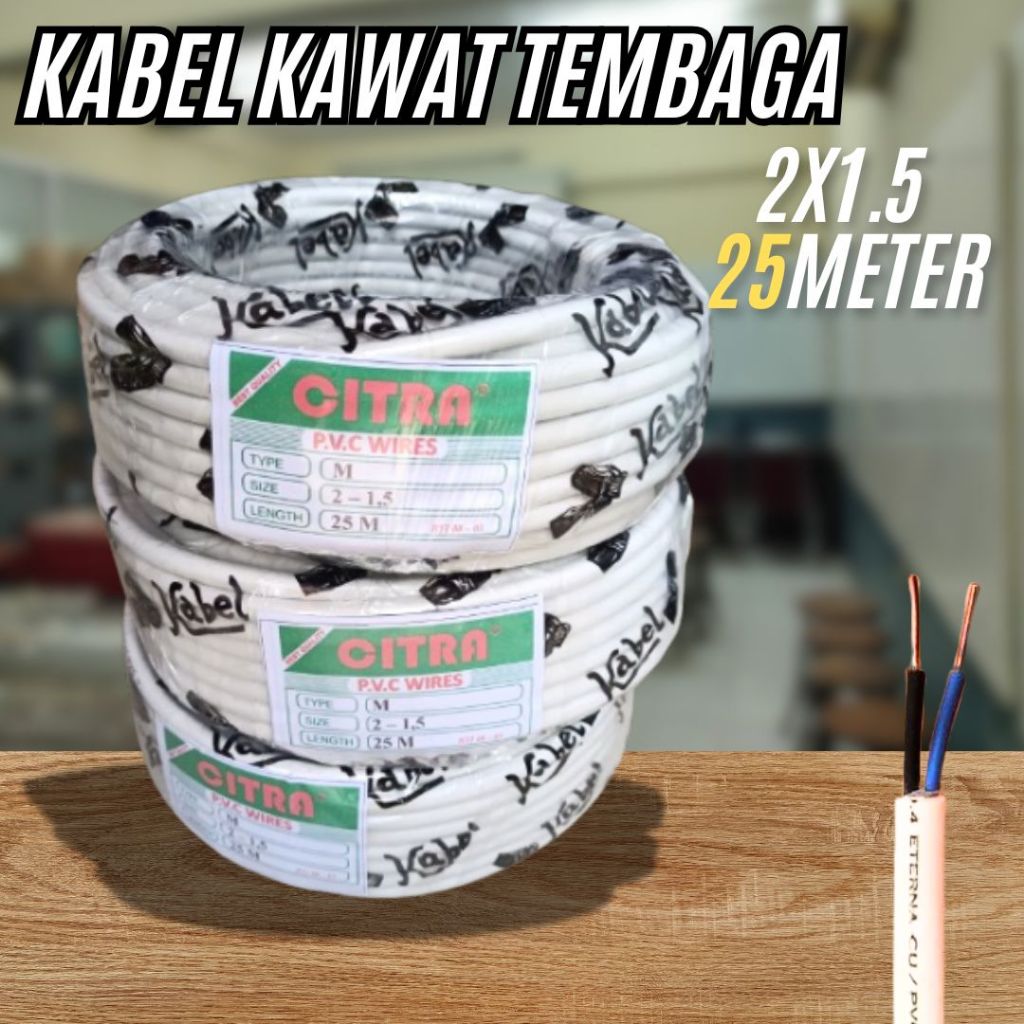 KABEL KAWAT 2X1,5 25 METER KABEL LISTRIK KAWAT INDUSTRIAL CABLE