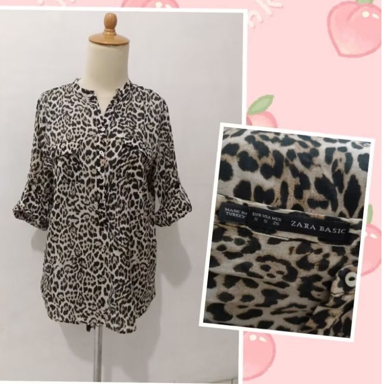 Baju Atasan Kemeja Blus Blouse Motif Mirip Macan Leopard Cantik Murah