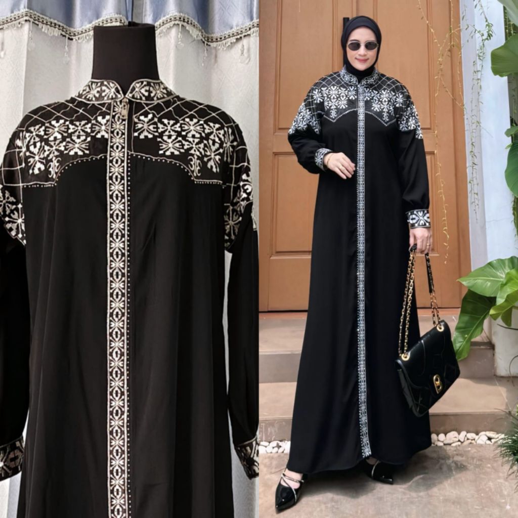 Abaya Turkey Jetblack Gamis Hitam Remaja Motif Batik