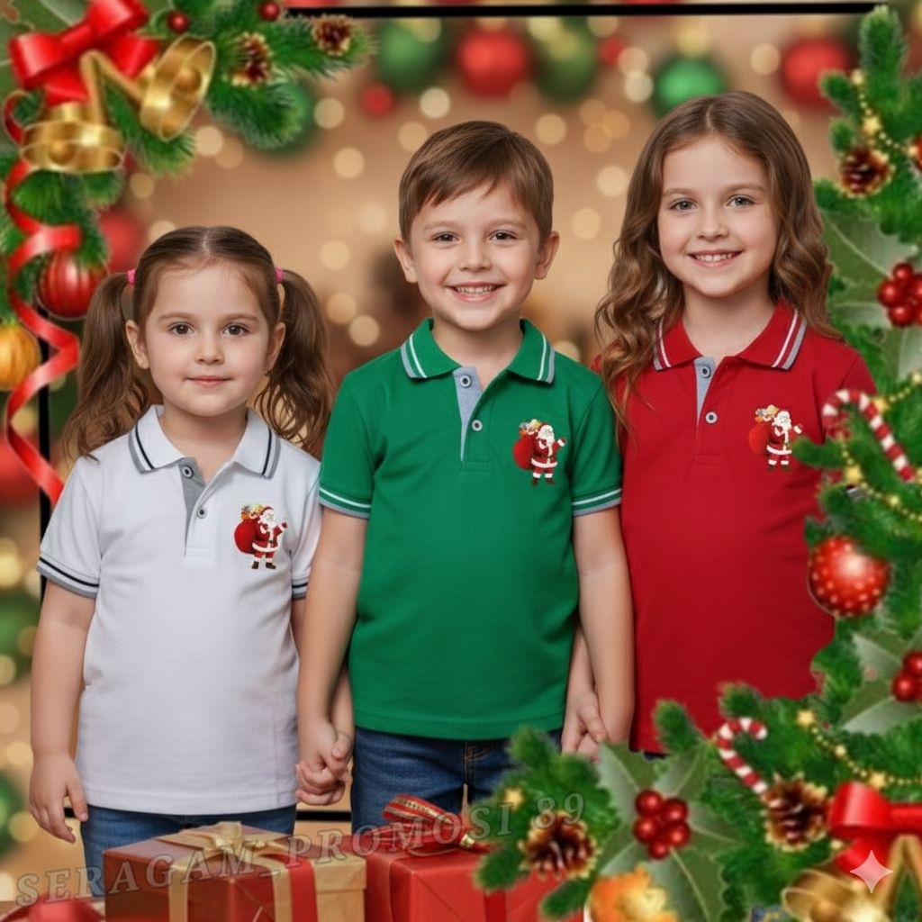 Baju Kaus Kerah Natal Santa Claus Anak Laki dan Perempuan / Kaos Seragam Natal Anak Sekolah Minggu R