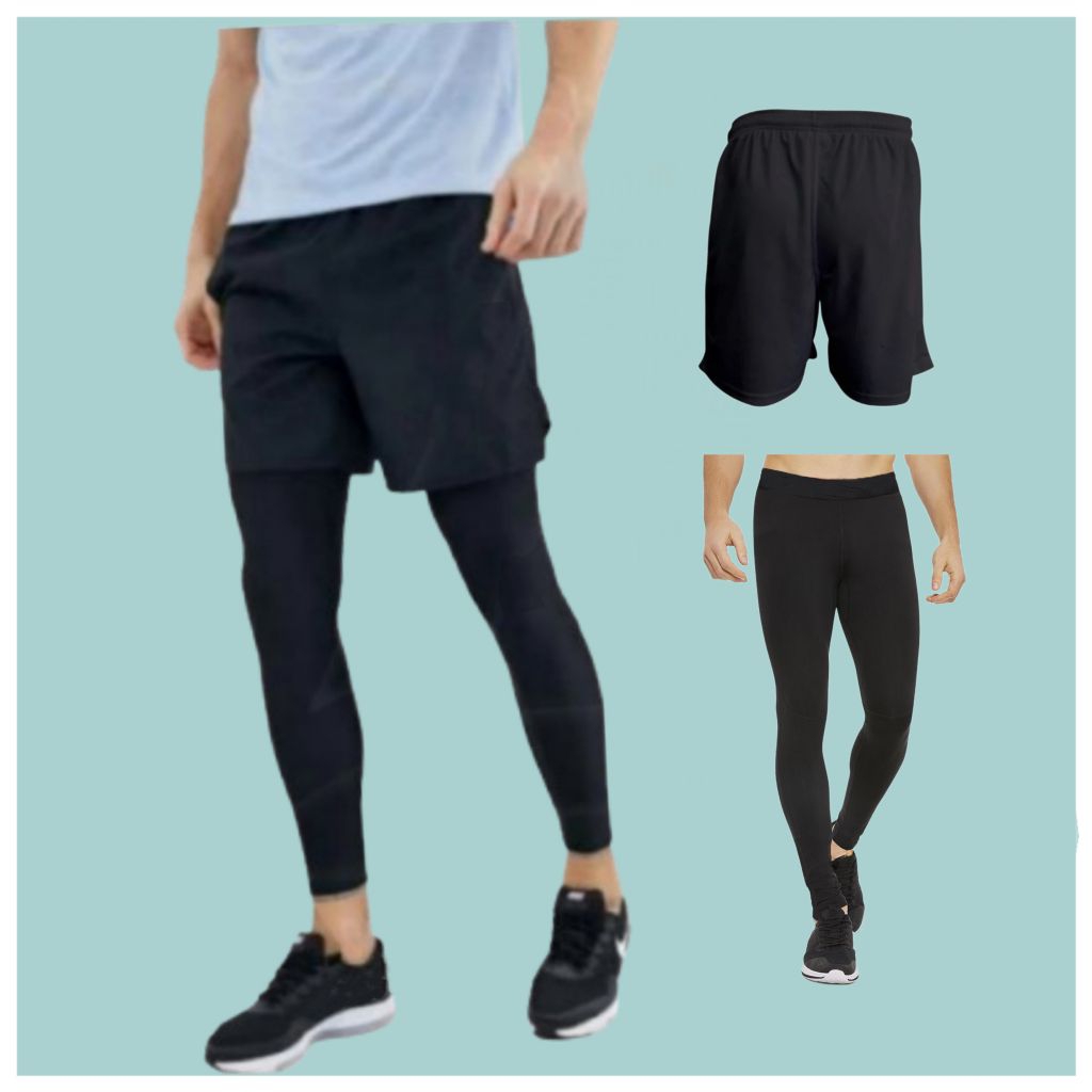 2 IN 1 - CELANA PENDEK OLAHRAGA PRIA DAN CELANA LEGGING PANJANG PRIA FUTSAL SEPAK BOLA