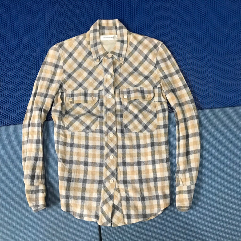 Vintage Isabel Marant designer Flannel Shirt  Brown checkered gingham tartan long sleeves shirt  Dou