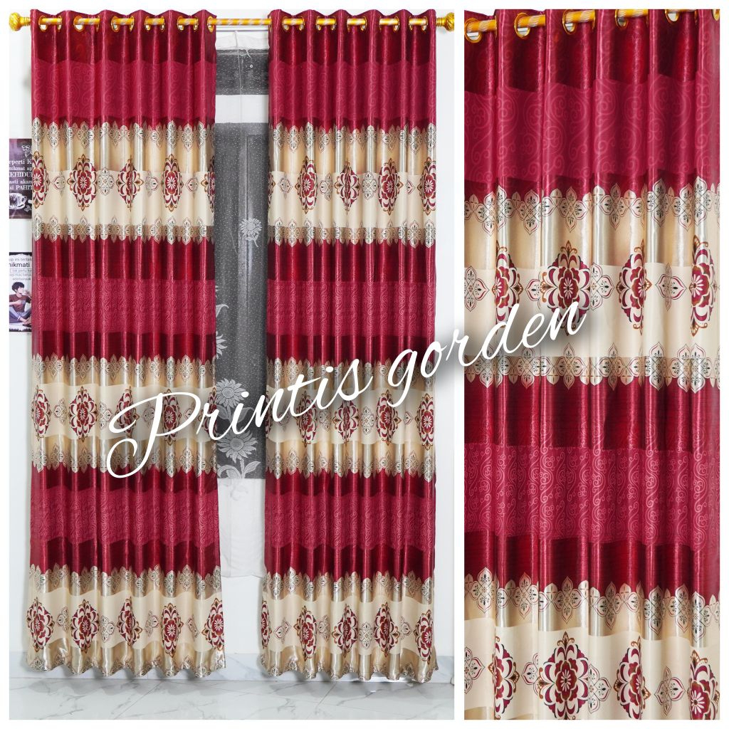 gorden Jendela Panjang Kain Blackout Tebal Glossy Motif Batik Mewah