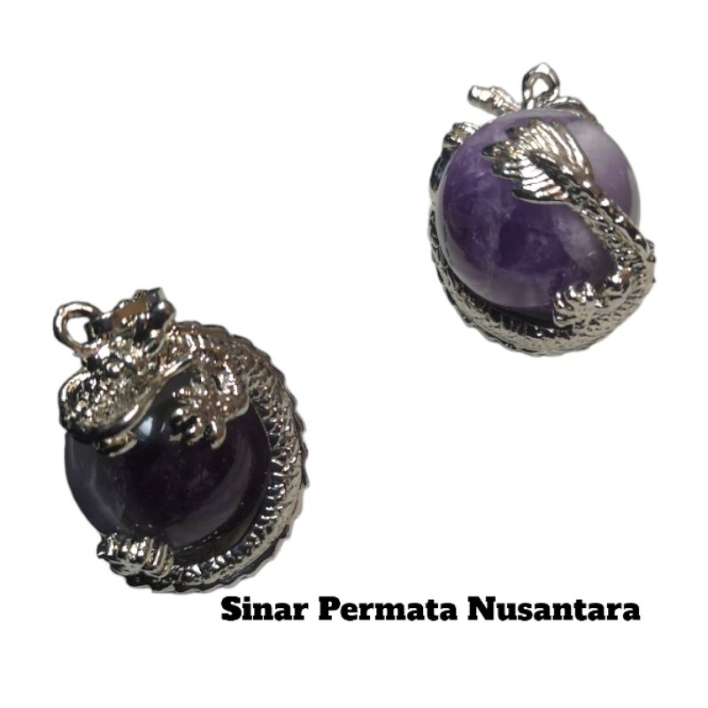 Liontin natural batu amethyst quartz bola naga accesories tambahan bandulan kalung / LBT-474