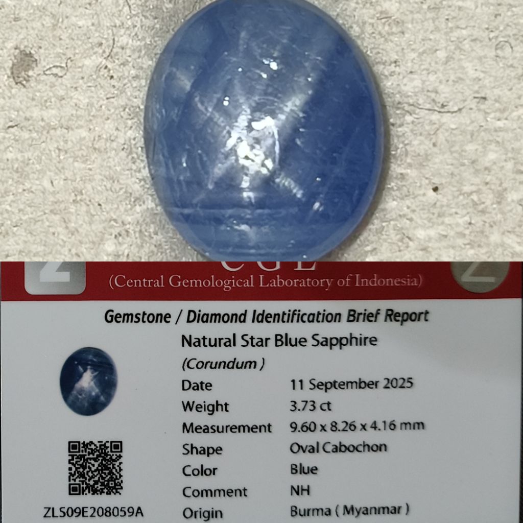 Natural Star Blue Sapphire Burma 3,73ct No Heat Memo CGL