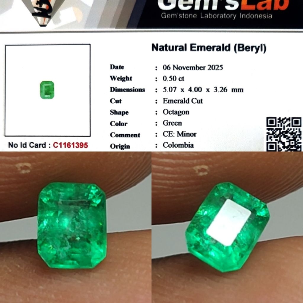 HQ ITEM Natural Emerald Colombia Minor Zamrud Under 1ct GLI Top Crystall Full Luster Nice Color Body