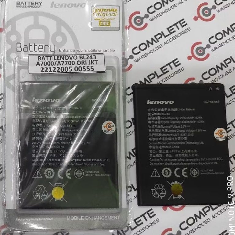 BATERAI LENOVO BL-243 / BL243 / BATTERY LENOVO A7000 / BATRE LENOVO A7700  ORIGINAL