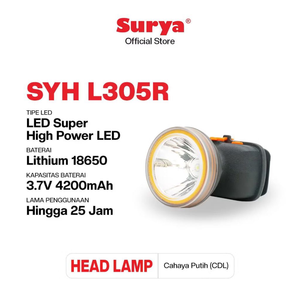 Surya SYH L305R 30 Watt Lampu Senter Kepala LED Rechargeable - HeadLamp | Selam | Diving | Submarine