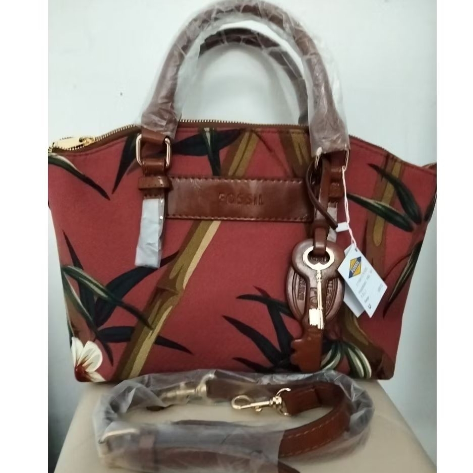 Tas Alma kanvas+ kulit bambu Import (gratis ganci)