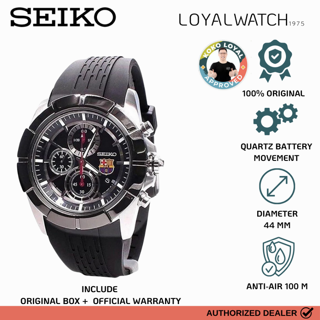 Jam Tangan Seiko FC Barcelona Chroograph Pria SNDE81P1 Black Rubber Original Garansi Resmi