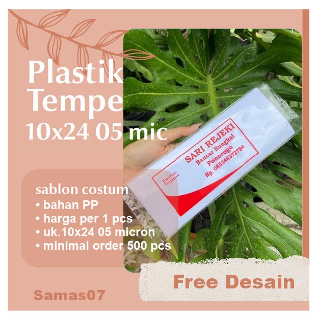Plastik Kemasan Tempe Uk 10x24 sablon Merek Plastik Kemasan Sablon Tempe Mentah