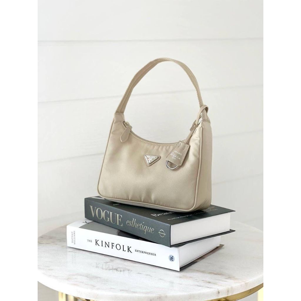 Prada Re-Edition 2000 Re-Nylon Mini Hobo Bag Beige Desert SHW