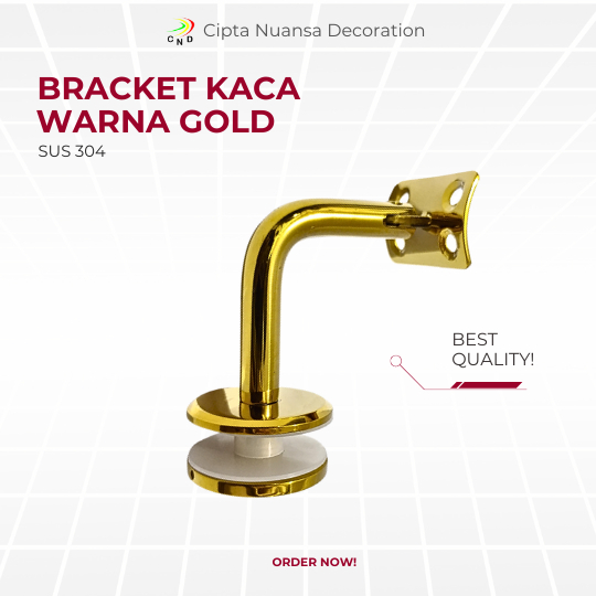 Bracket Handrailing Kaca Konektor Hand Railing Glass Tangga Kaca Gold SUS 304