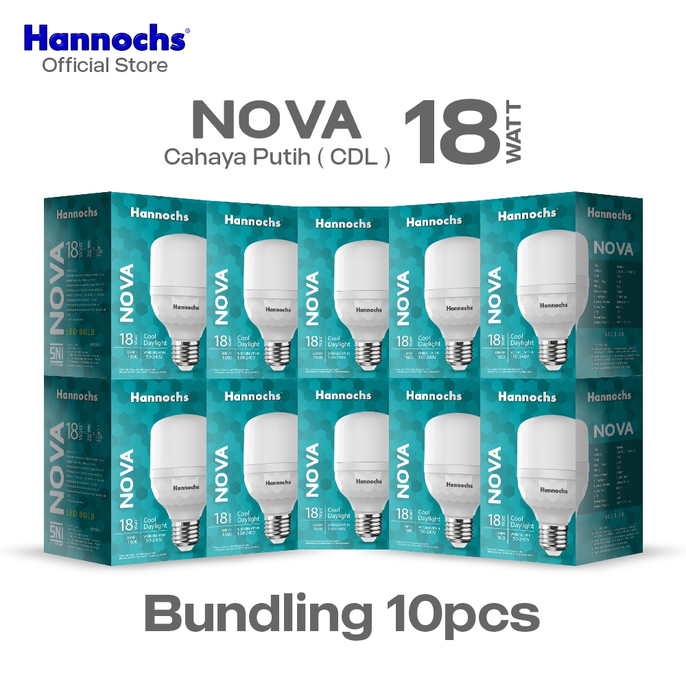 Hannochs Lampu Bohlam LED NOVA 18W Cahaya Putih Paket isi 10pcs