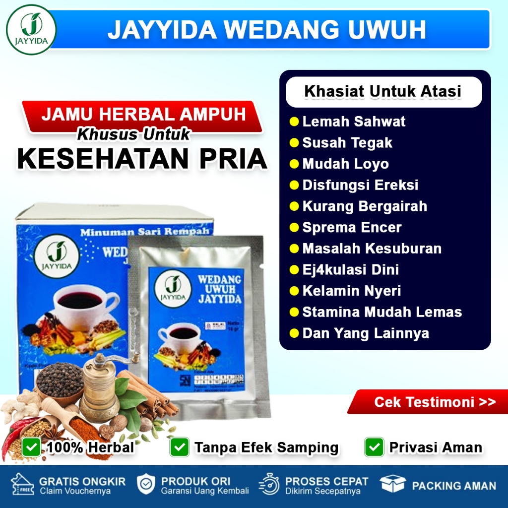 Obat Disfungsi Ereksi, Lemah Syahwat, Loyo, Penyubur Pengental Sperma Jayyida Wedang Uwuh 12 Sachet