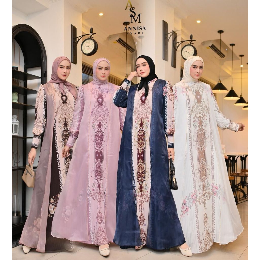 Gamis Terbaru Annisa Syari | Gamis Mewah Premium | Gamis Ceruty Babydoll kombinasi Organza