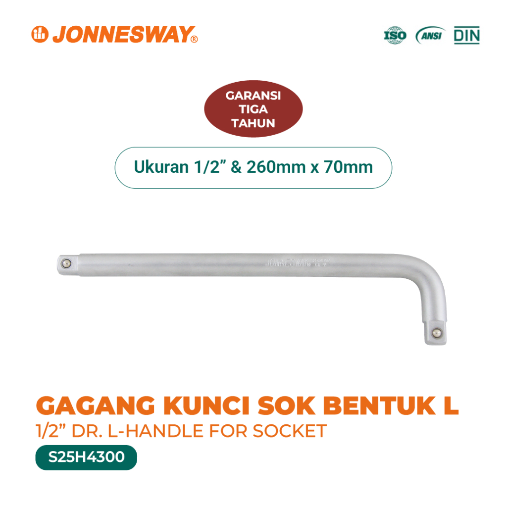 JONNESWAY Gagang Kunci Sok Bentuk L 1/2" Handle Soket L Pegangan Kunci Shok L - 1/2" L Handle for