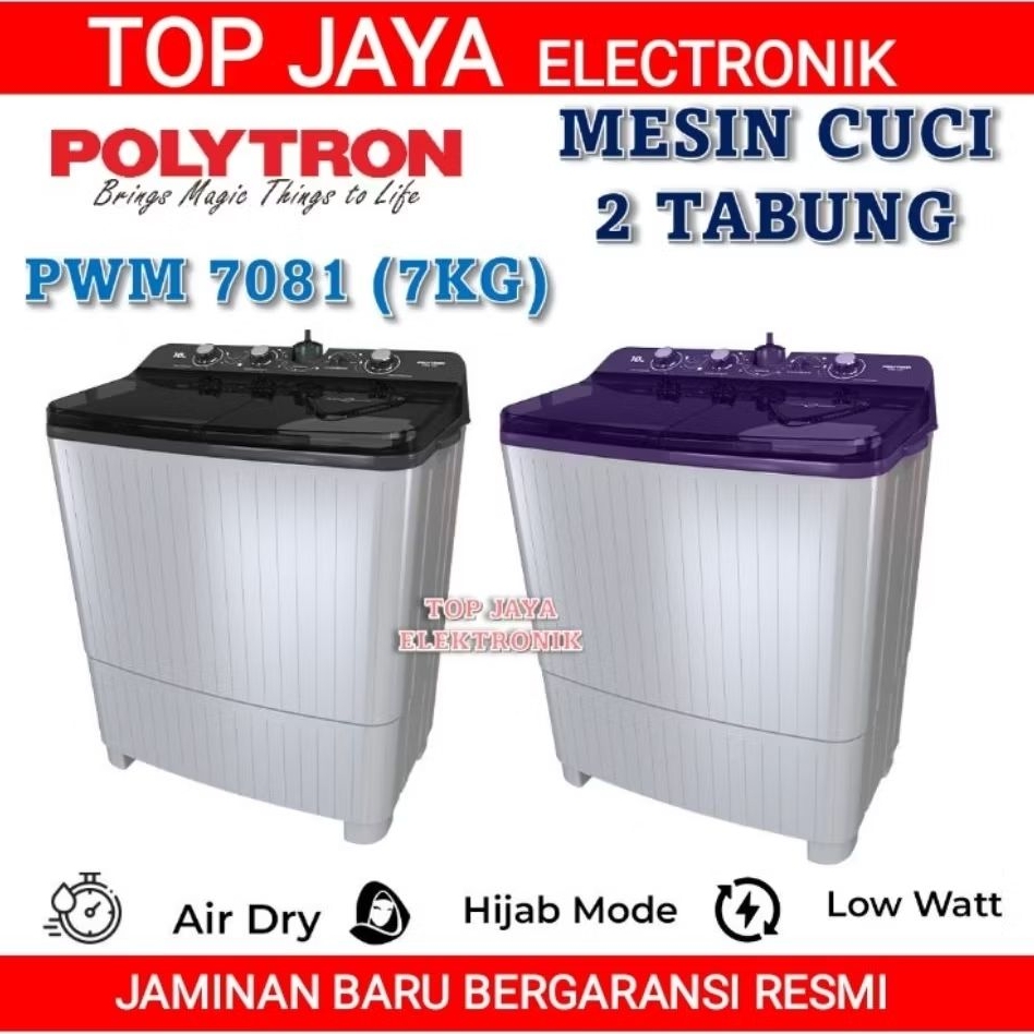 MESIN CUCI POLYTRON 7KG 2 TABUNG/POLYTRON MESIN CUCI 7KG NEW SERIES