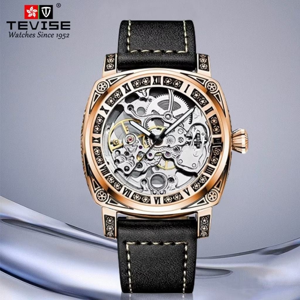 JAM TANGAN COWOK TEVISE AUTOMETIC TALI KULIT